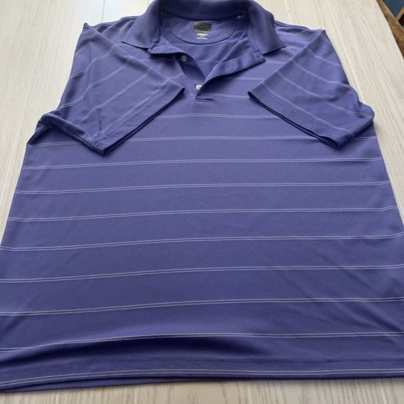 Greg Norman Mens Large Golf Polo Shirt Purple Woven Play Dry Short Sleeve Stripe - Picture 5 of 7